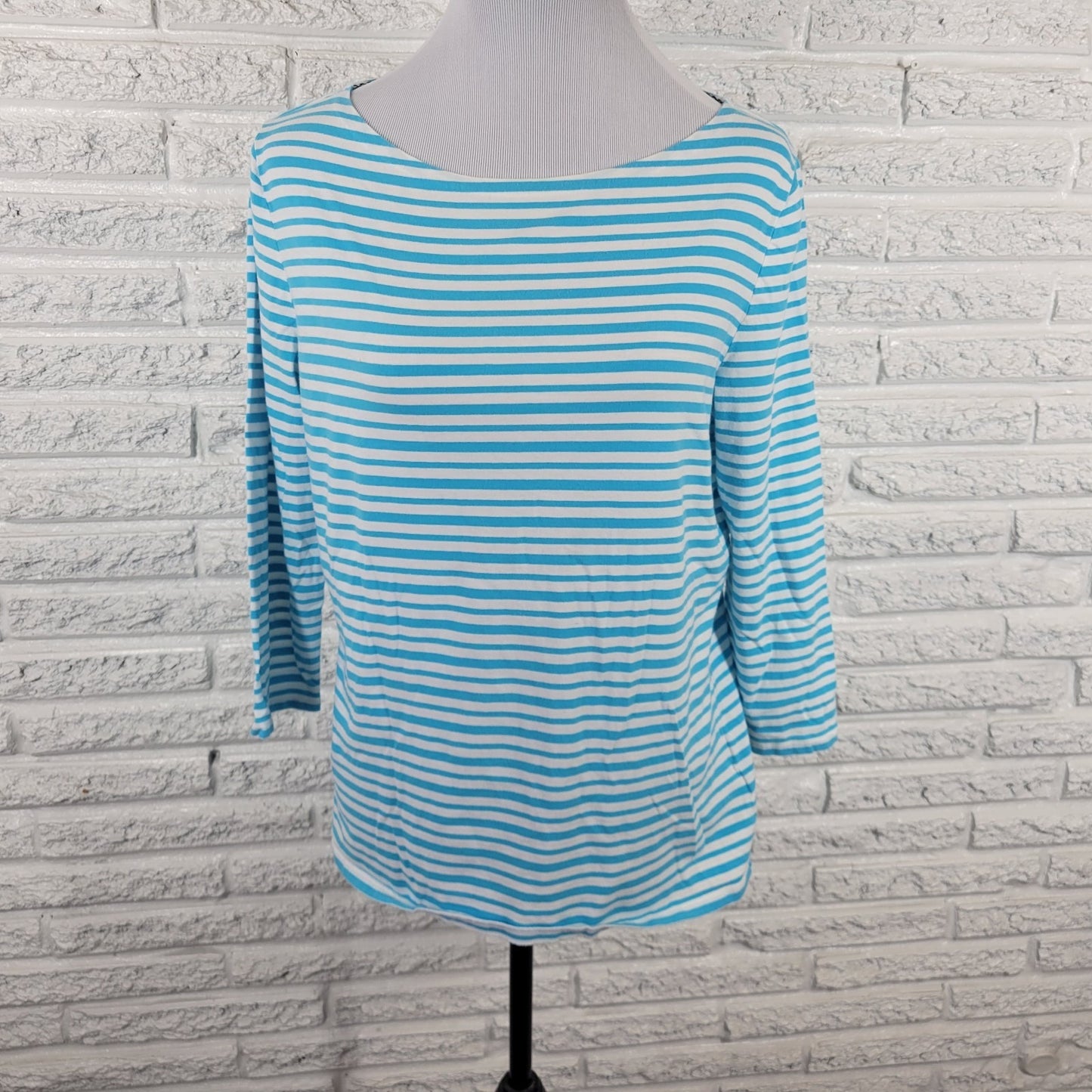 Jones New York Women Top Extra Large XL 3/4 Sleeve Blue Stripe Lightweight Comfy