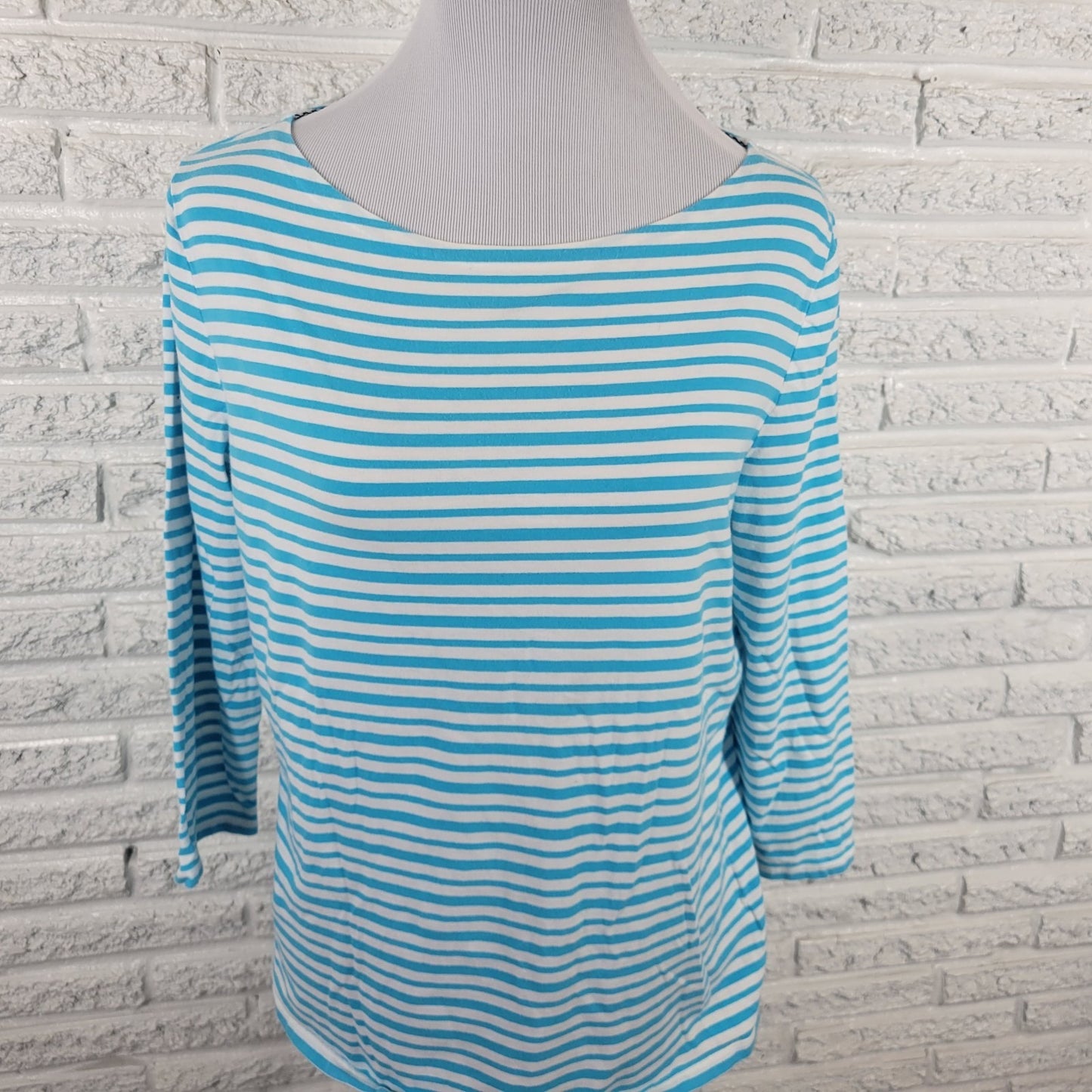 Jones New York Women Top Extra Large XL 3/4 Sleeve Blue Stripe Lightweight Comfy