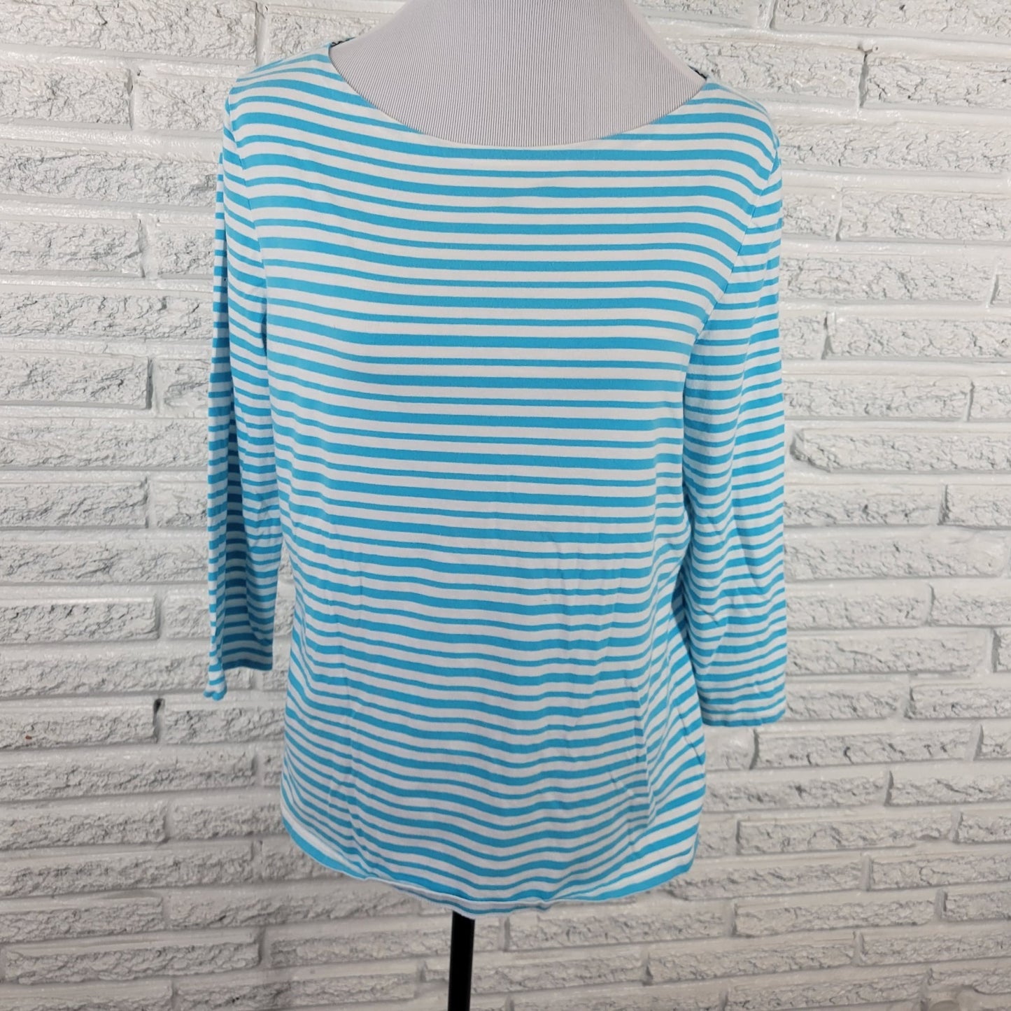 Jones New York Women Top Extra Large XL 3/4 Sleeve Blue Stripe Lightweight Comfy