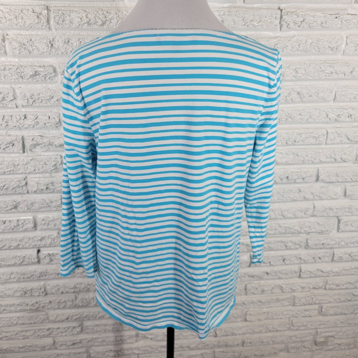 Jones New York Women Top Extra Large XL 3/4 Sleeve Blue Stripe Lightweight Comfy