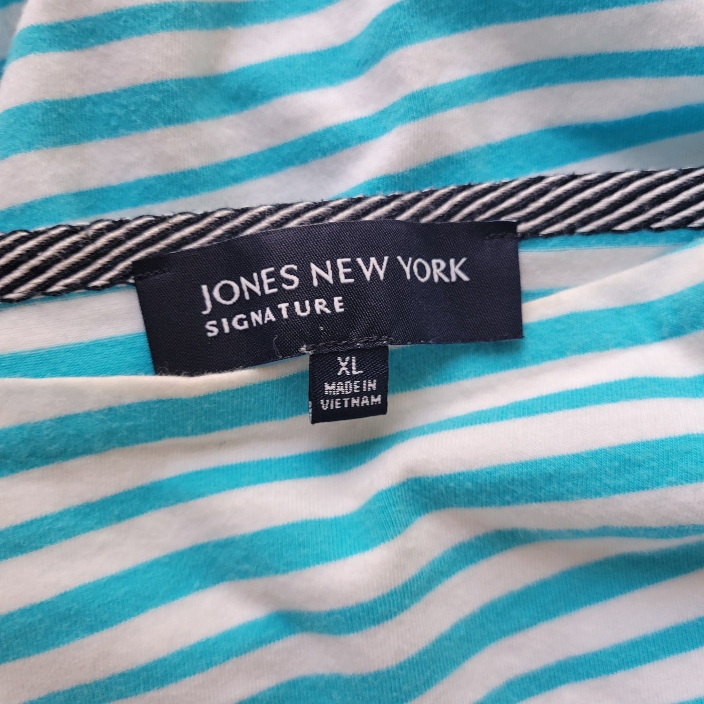 Jones New York Women Top Extra Large XL 3/4 Sleeve Blue Stripe Lightweight Comfy