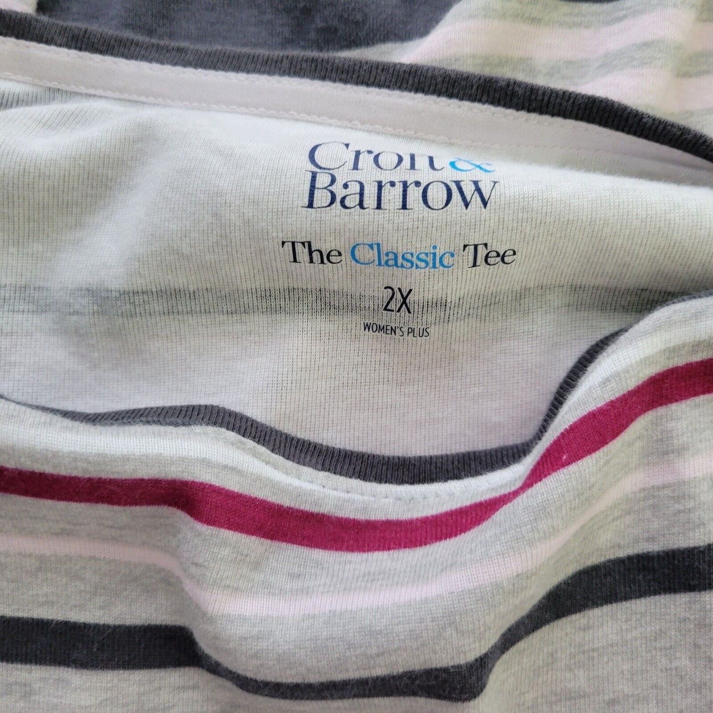 Croft Barrow Women Top 2X Tee Classic Long Sleeve Pink Stripe Lightweight Cotton