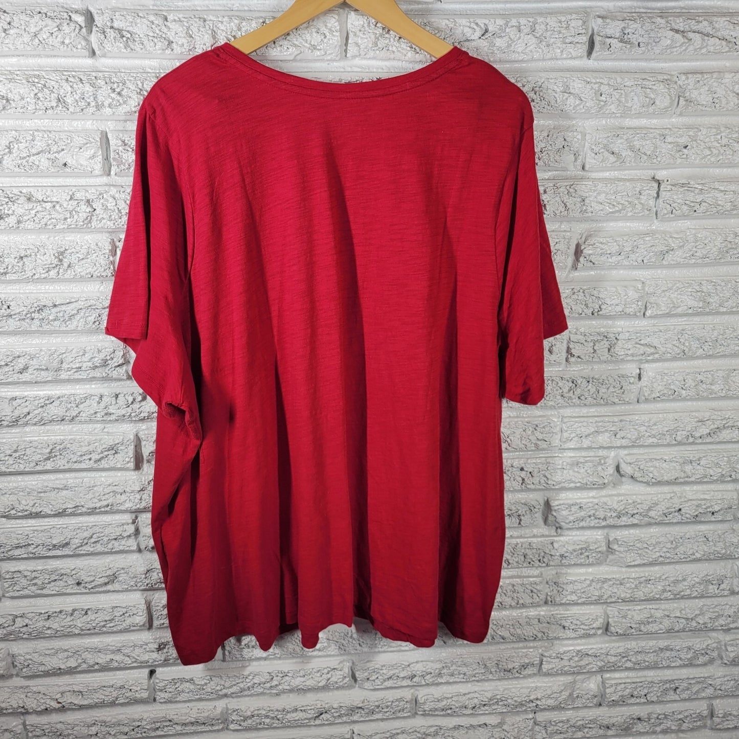 Catherines Women Top 3XWP Plus Tee Short Sleeve Red Cotton Studded Stars Comfy