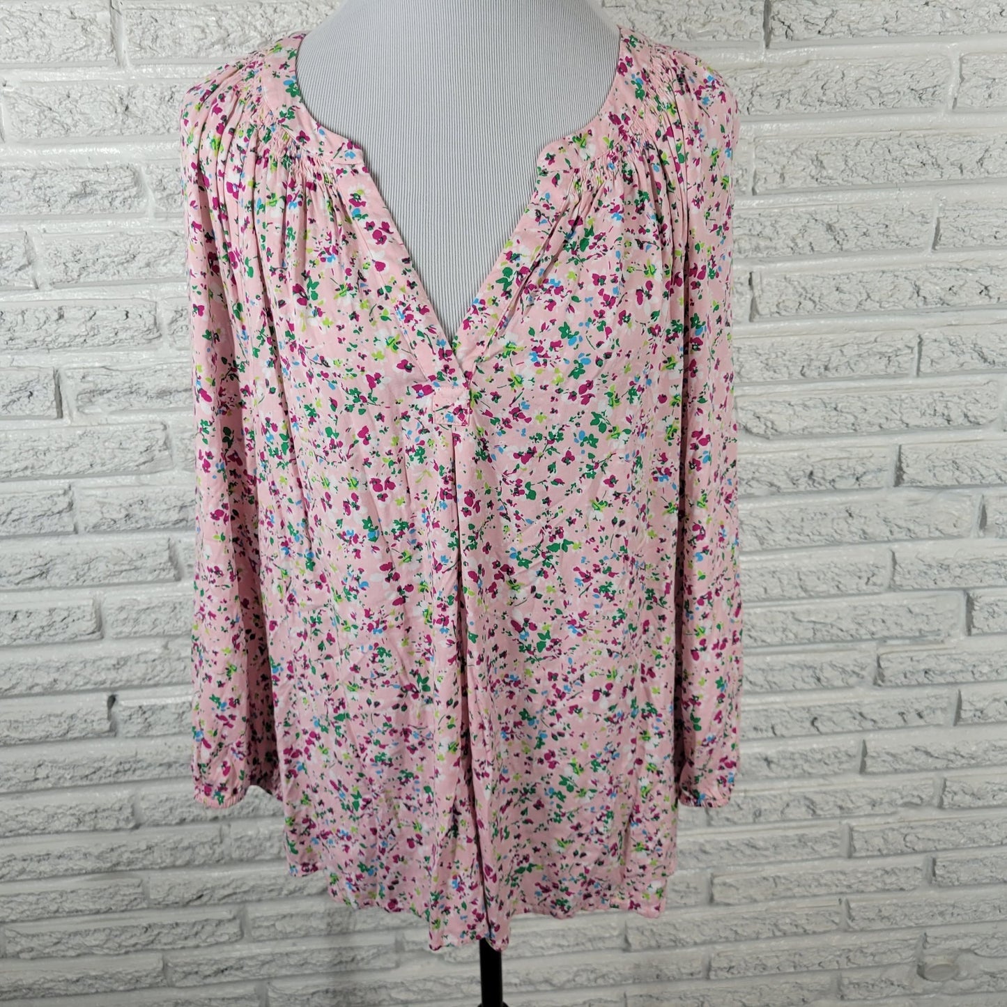 Crown Ivy Womens Top XXL Plus 3/4 Sleeve Pink Green Floral Casual Lightweight