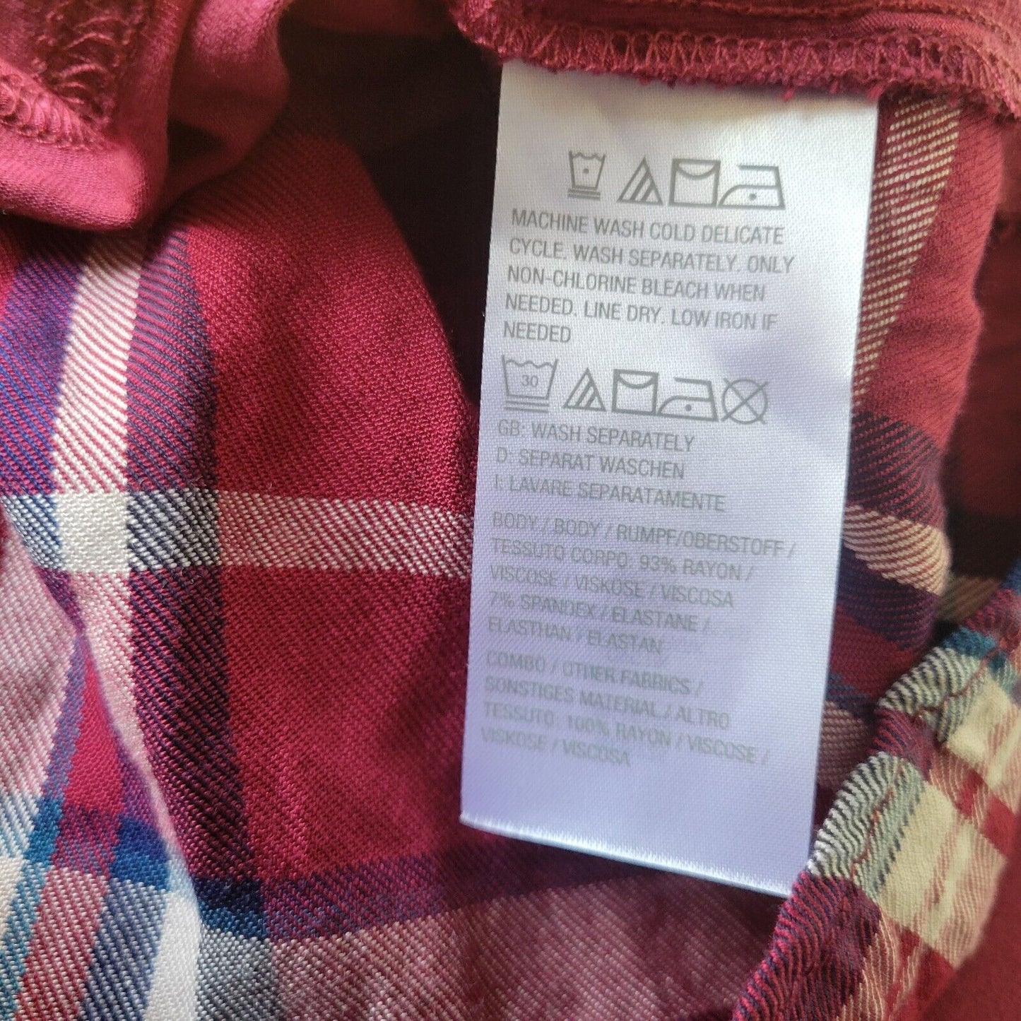 Belle Kim Gravel Womens Top Extra Large XL Long Sleeve Burgundy Plaid Comfy