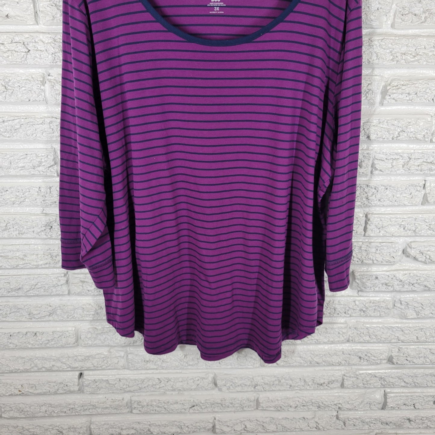 Riders by Lee Womens Top 3X Plus Tee 3/4 Sleeve Purple Stripe Poly Blend Comfy