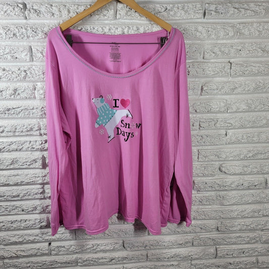 Secret Treasures Women Pajama Top 3X Pink Polar Bear I Love Snow Days Loungewear