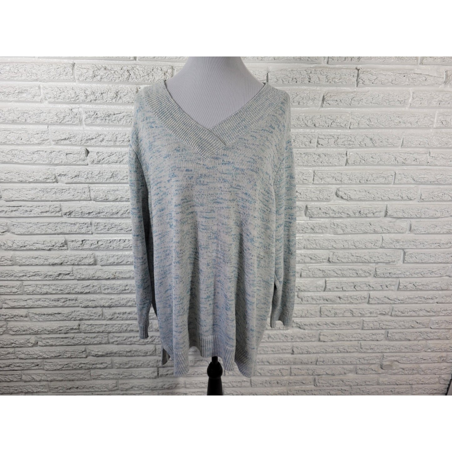 Croft Barrow Womens Sweater 3X Plus Long Sleeve Blue Marled Speckle Cotton Blend
