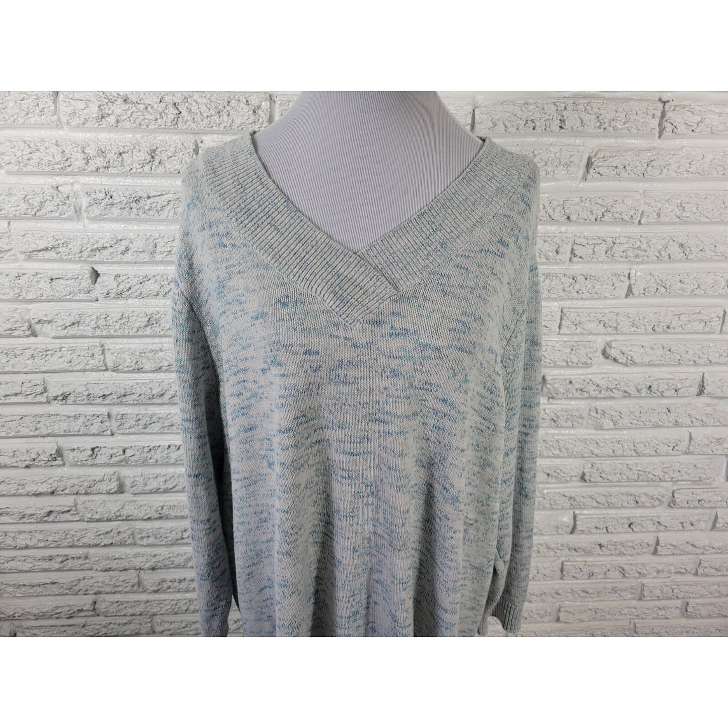Croft Barrow Womens Sweater 3X Plus Long Sleeve Blue Marled Speckle Cotton Blend