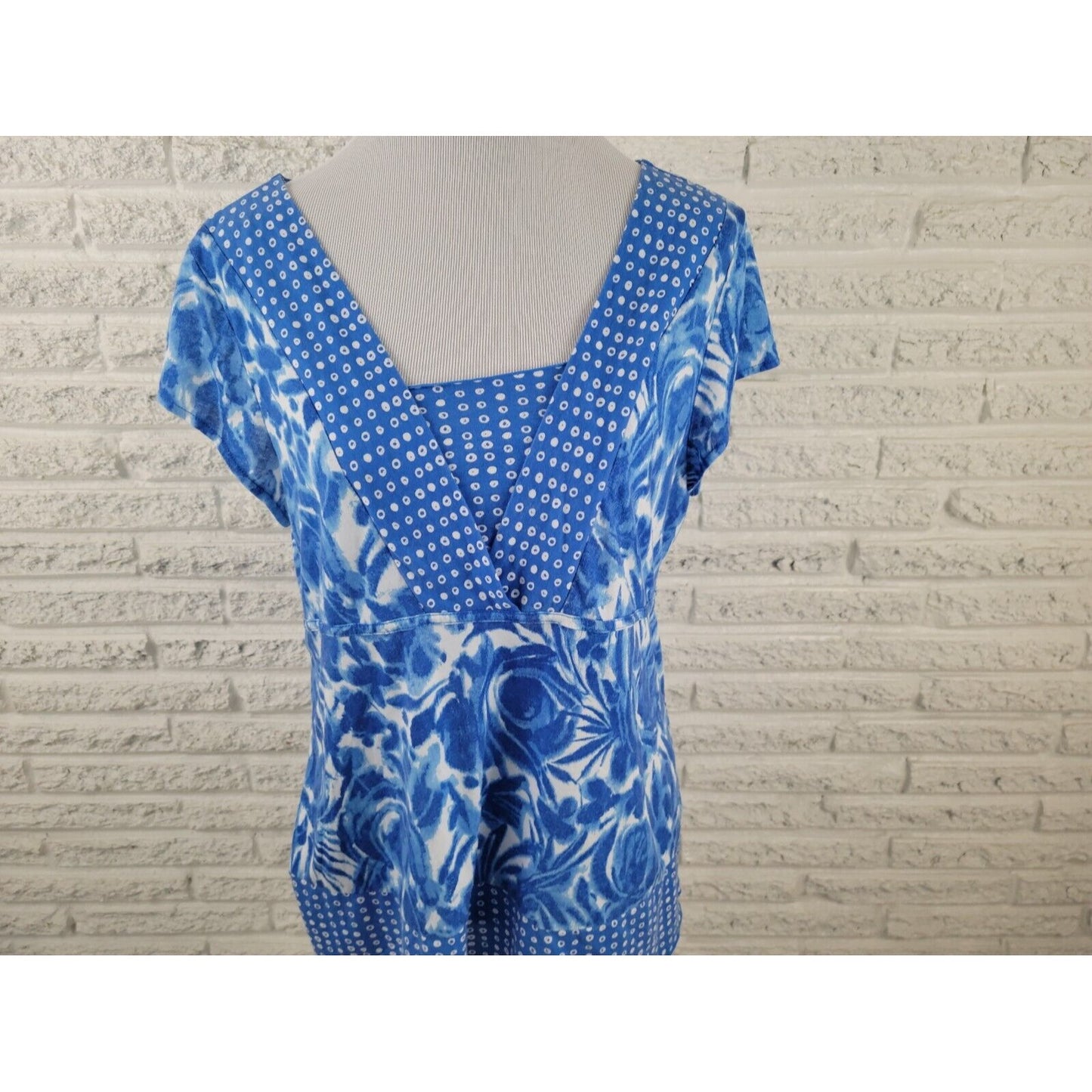 Liz & Co Womens Top Extra Large XL Cap Sleeve Pullover Blue Floral Casual Comfy