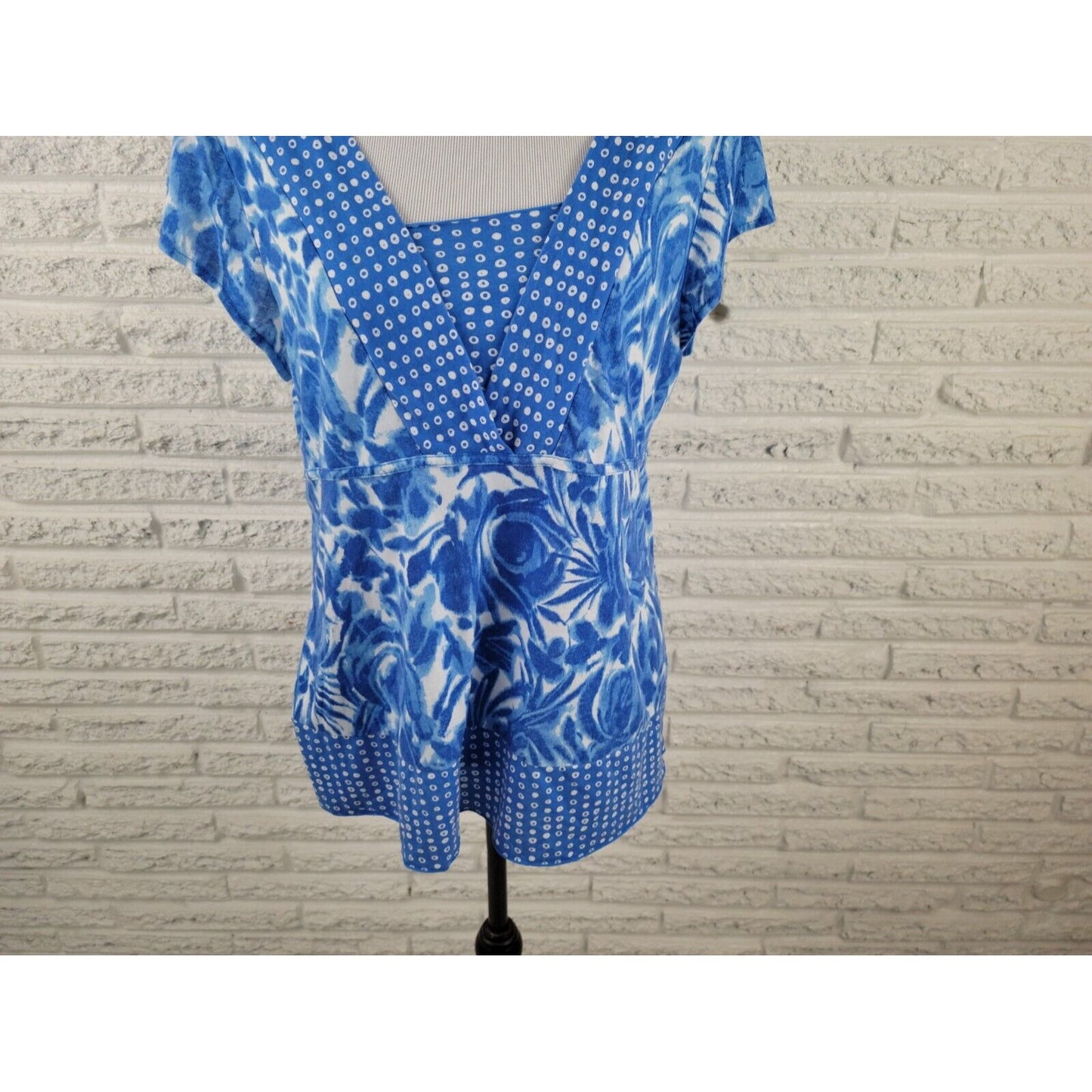 Liz & Co Womens Top Extra Large XL Cap Sleeve Pullover Blue Floral Casual Comfy