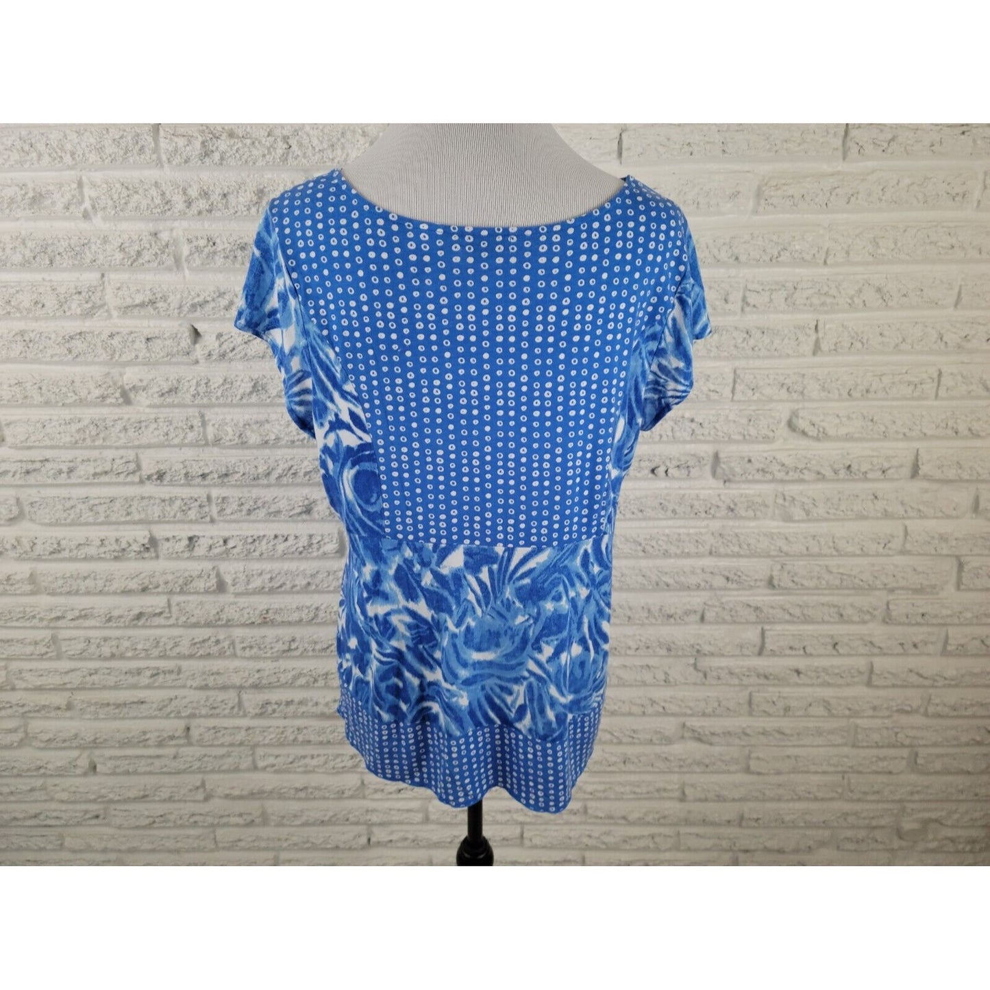 Liz & Co Womens Top Extra Large XL Cap Sleeve Pullover Blue Floral Casual Comfy