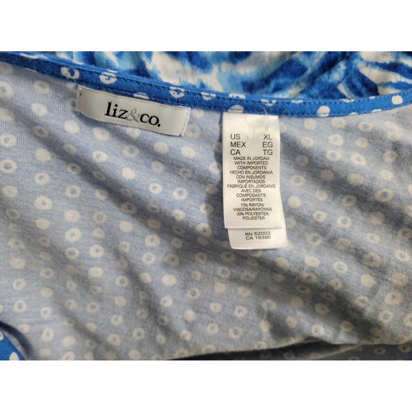 Liz & Co Womens Top Extra Large XL Cap Sleeve Pullover Blue Floral Casual Comfy