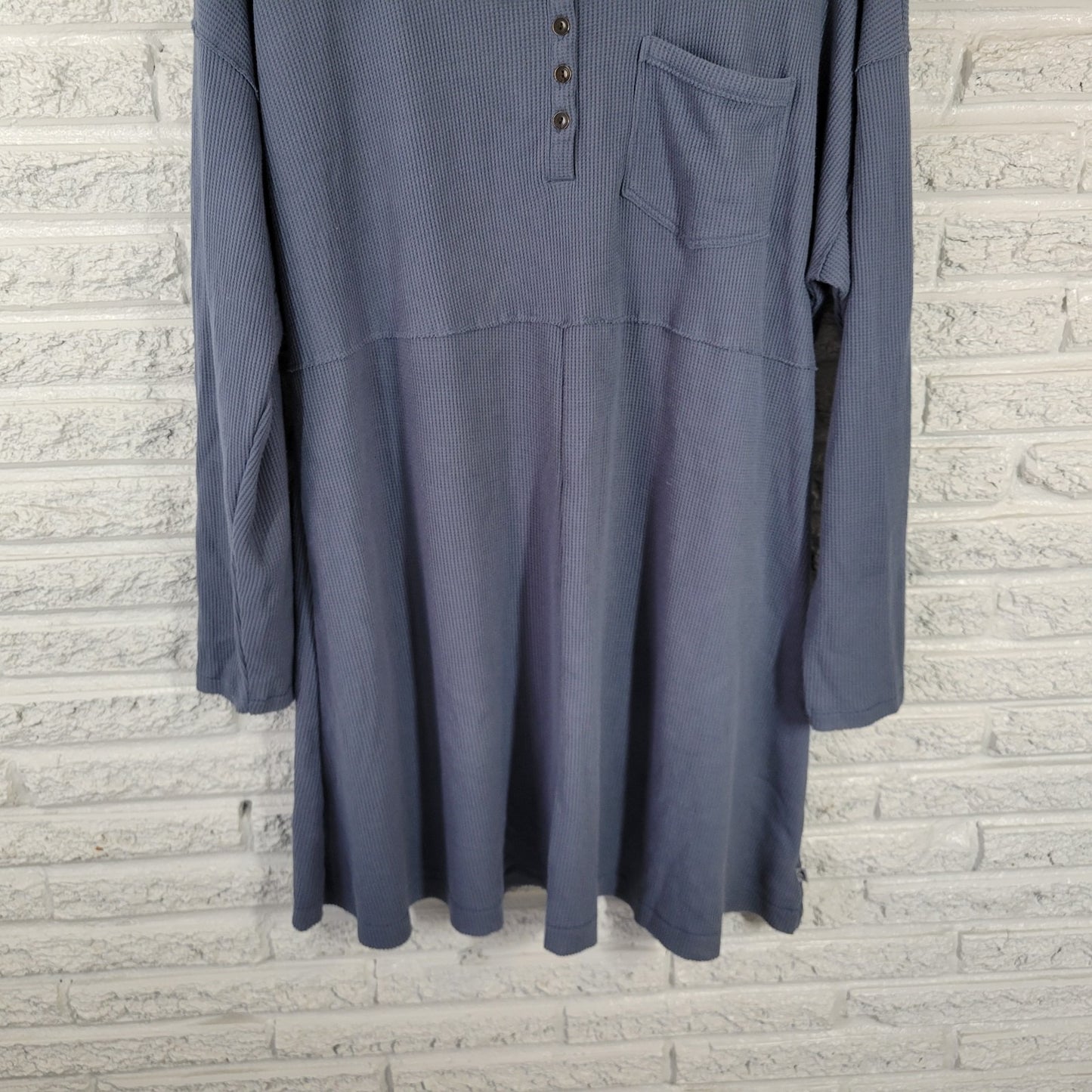 Ocean Coast Women Dress 2X Plus Sweater Mini Blue Waffle Knit Pocket Button Up