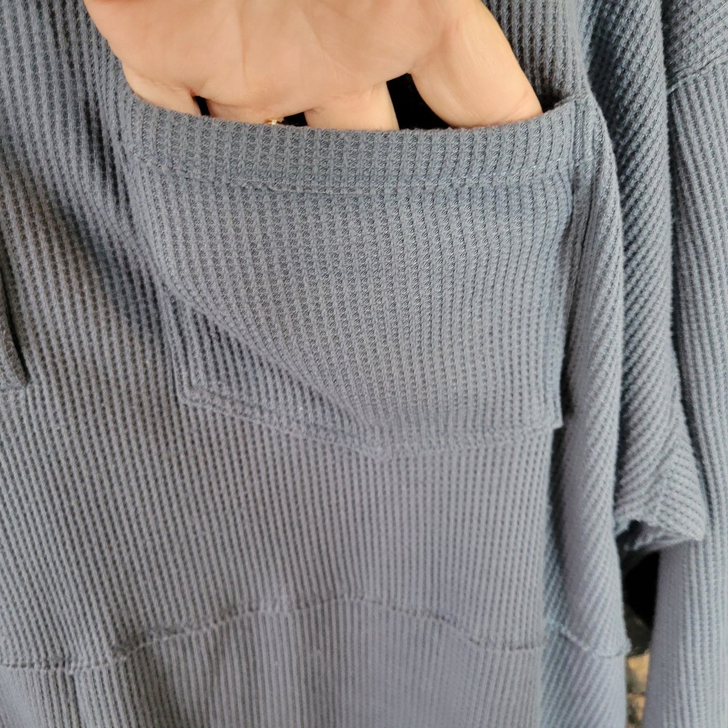 Ocean Coast Women Dress 2X Plus Sweater Mini Blue Waffle Knit Pocket Button Up