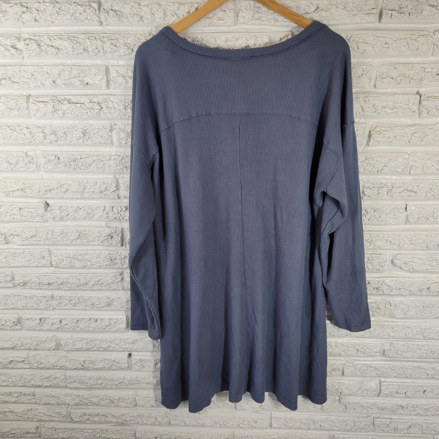 Ocean Coast Women Dress 2X Plus Sweater Mini Blue Waffle Knit Pocket Button Up