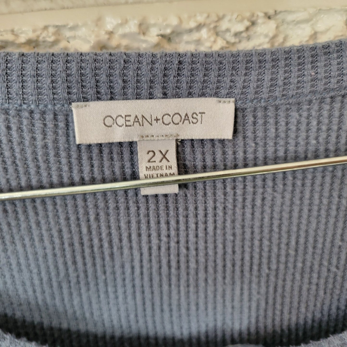 Ocean Coast Women Dress 2X Plus Sweater Mini Blue Waffle Knit Pocket Button Up