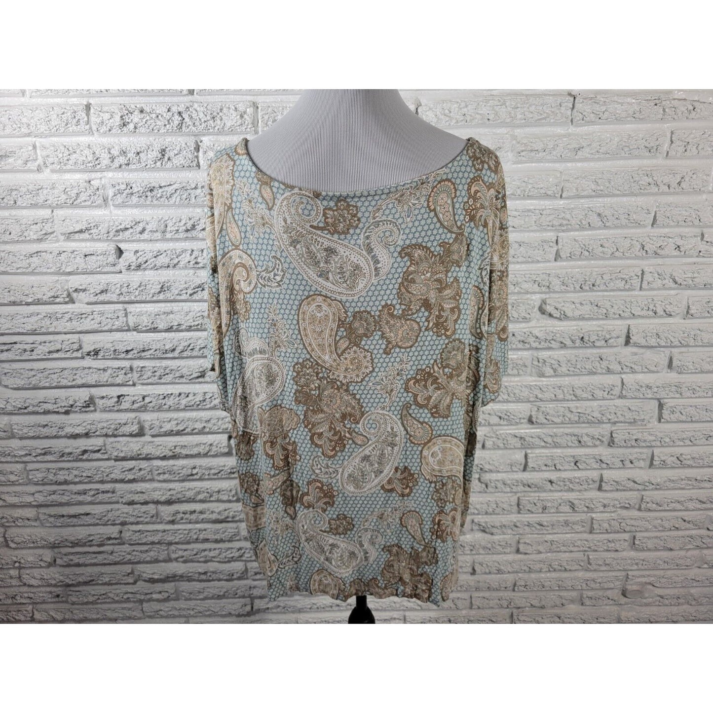 Live Well Womens Top 22W 24W Pajama Blue Tan Paisley Pocket Loungewear Soft