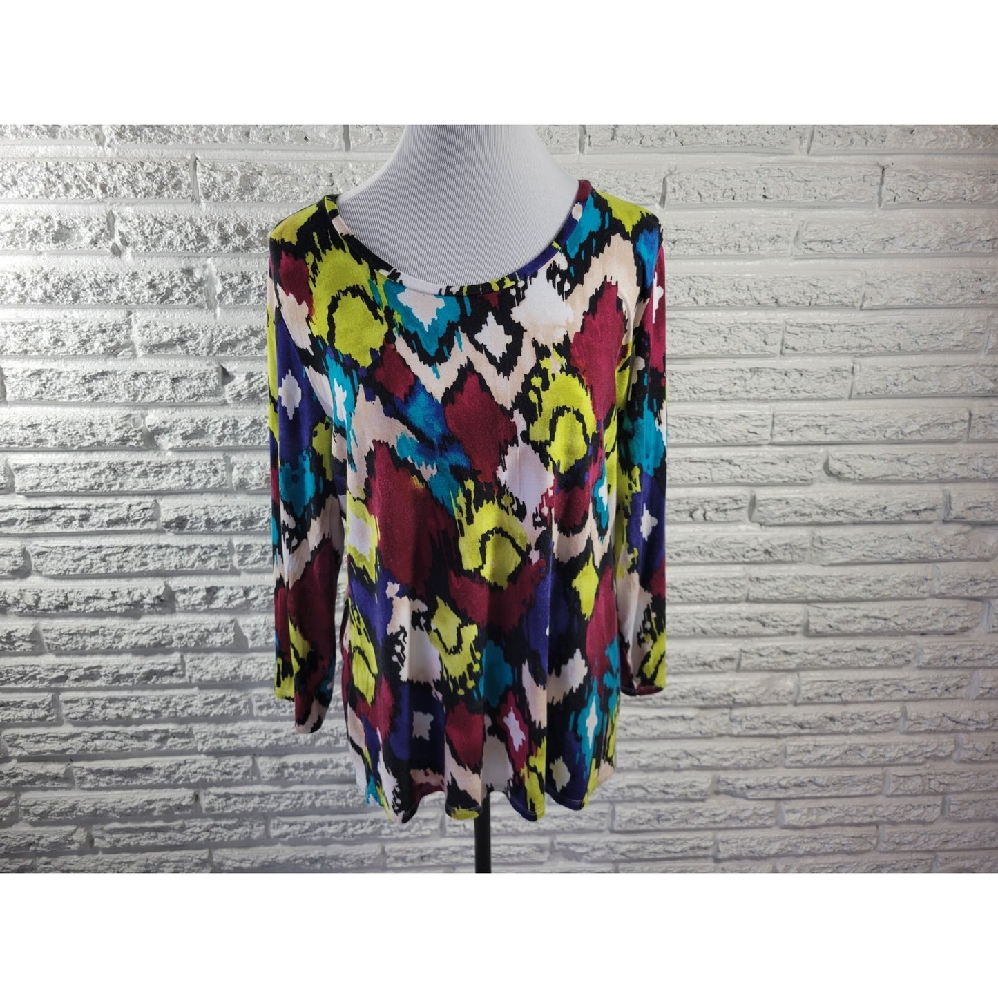 Investments Essentials Womens Top Extra Large XL 3/4 Sleeve Casual Watercolor