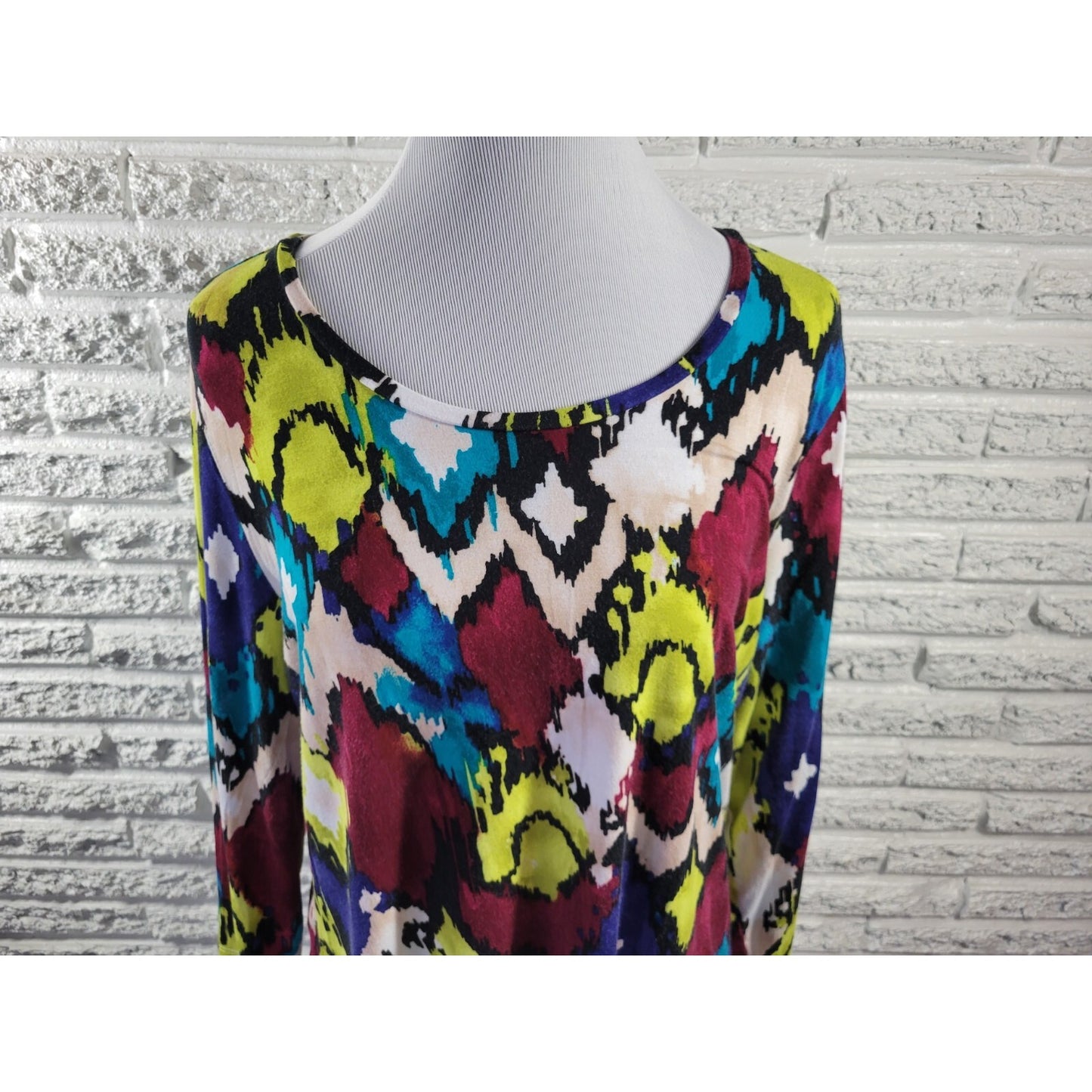 Investments Essentials Womens Top Extra Large XL 3/4 Sleeve Casual Watercolor