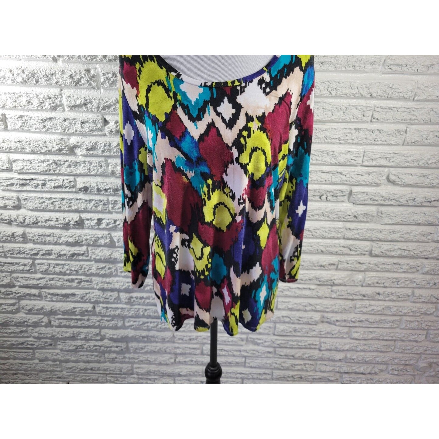 Investments Essentials Womens Top Extra Large XL 3/4 Sleeve Casual Watercolor