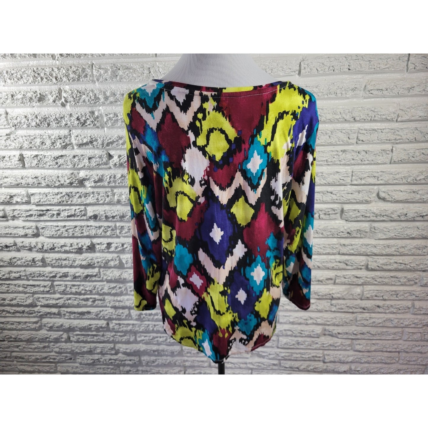 Investments Essentials Womens Top Extra Large XL 3/4 Sleeve Casual Watercolor