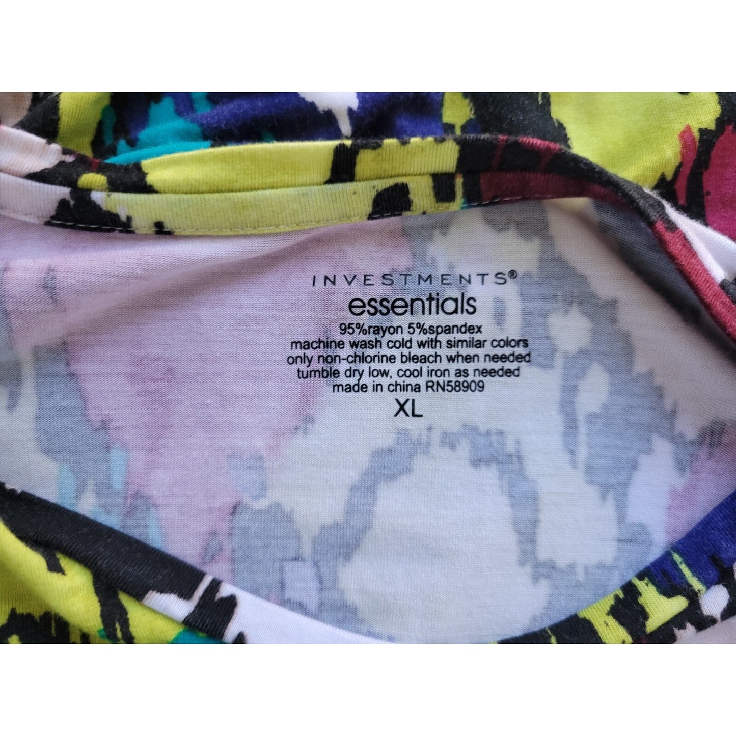 Investments Essentials Womens Top Extra Large XL 3/4 Sleeve Casual Watercolor