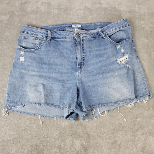 Ava Viv Womens Shorts 22W Medium Blue Denim Distressed Hem Fray Comfort Waist