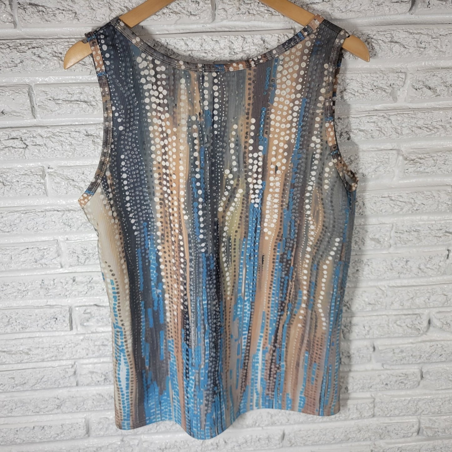 Women Top Extra Large XL Tank Sleeveless Blue Geometric Lightweight Cotton Blend