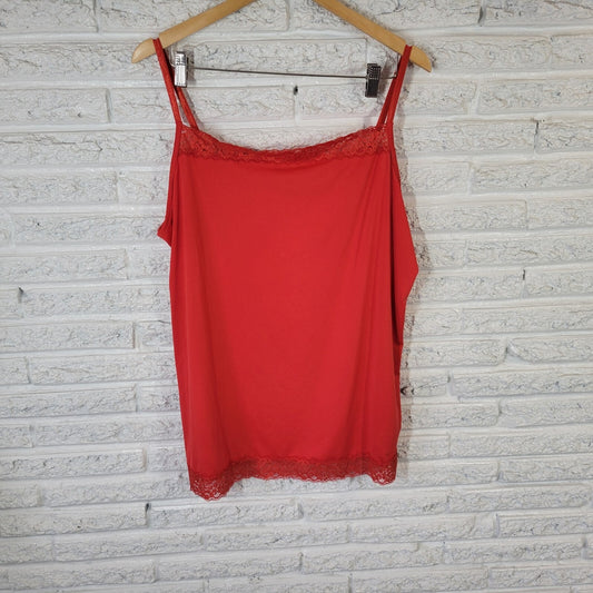 Fashion Bug Women Top 2X Plus Camisole Red Adjustable Spaghetti Lace Trim