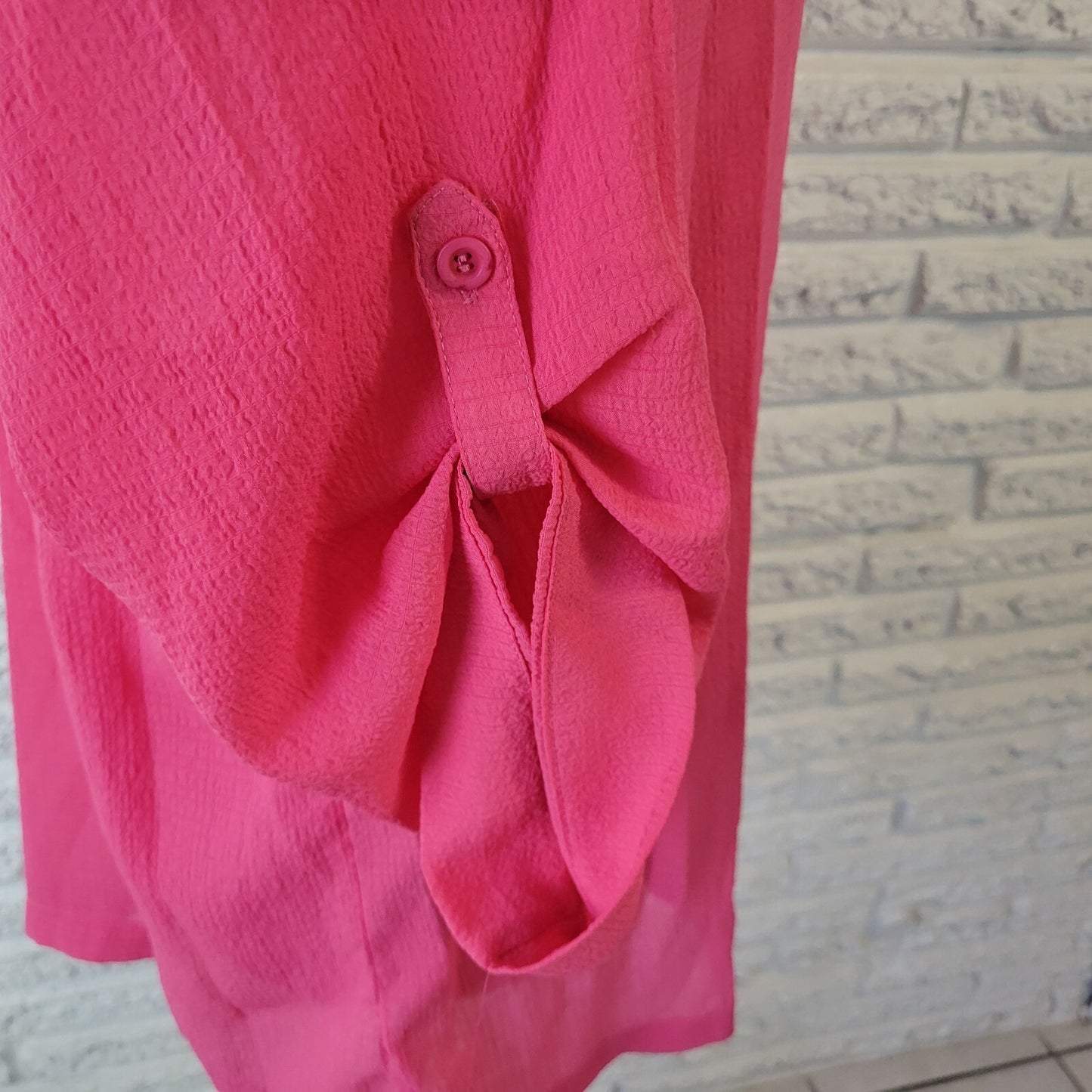 Koret Womens Top XL Roll Tab Sleeve Pink Poly Blend Lightweight Sheer Pintuck