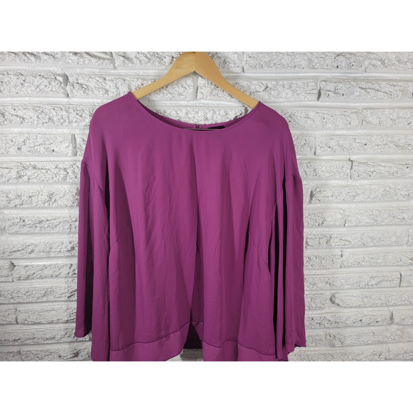 Worthington Women Top 2X Plus Asymmetric Sleeve Purple Tie Hem Keyhole Polyester