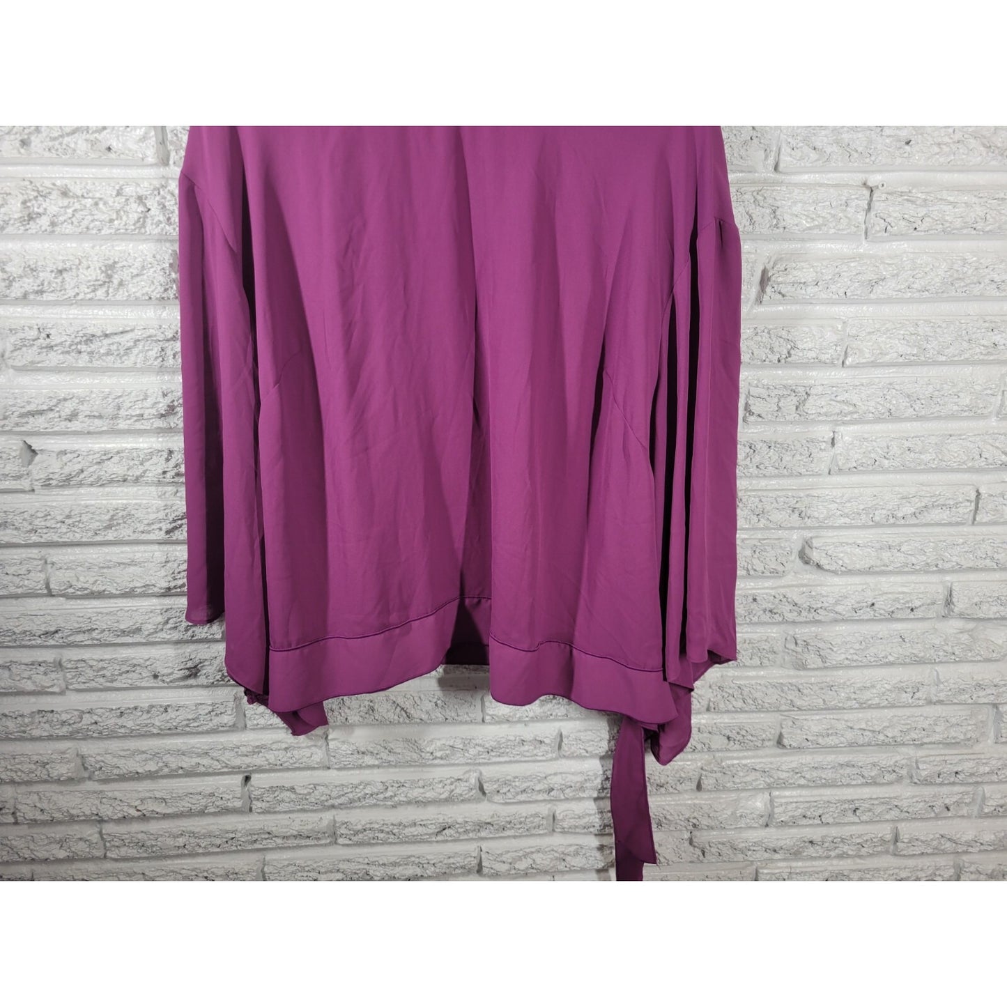 Worthington Women Top 2X Plus Asymmetric Sleeve Purple Tie Hem Keyhole Polyester