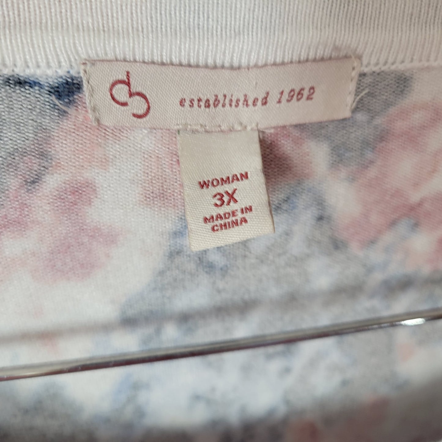 Dress Barn Womens Top 3X Plus 3/4 Sleeve Blue Red Watercolor