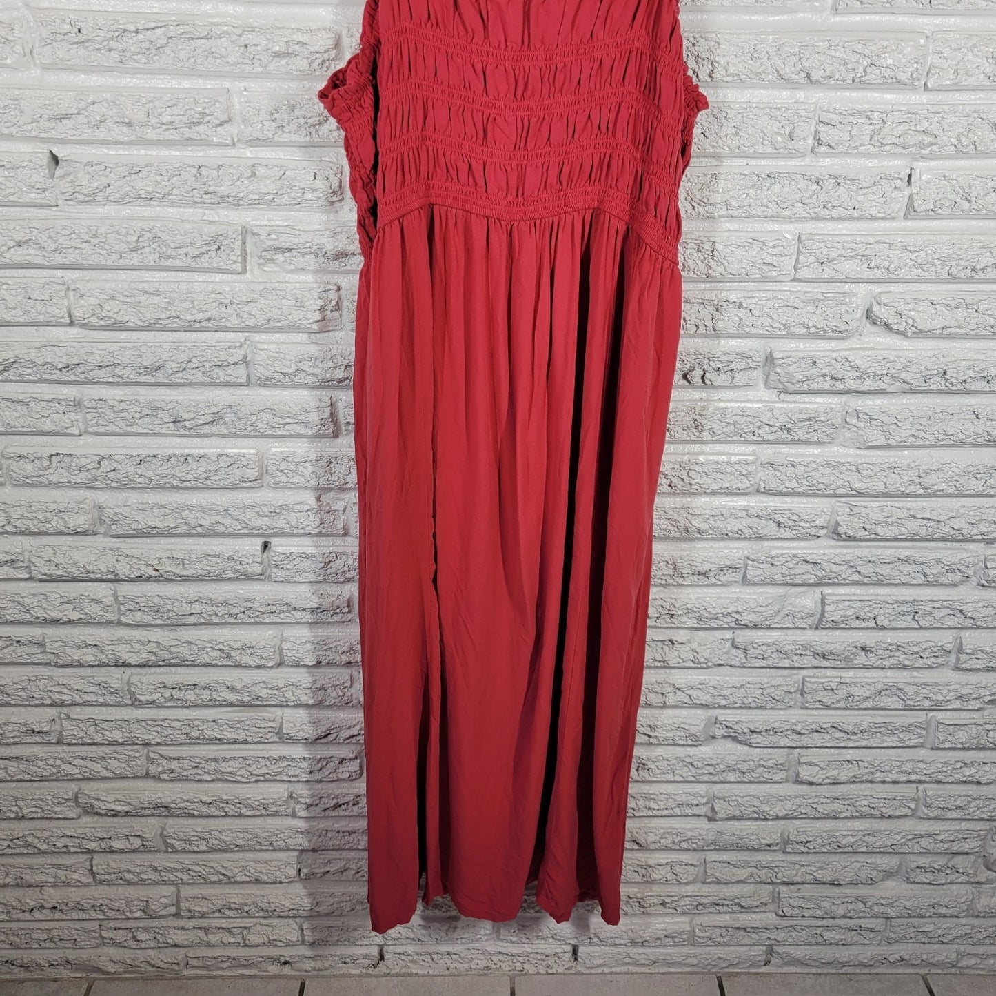 Old Navy XL Red Slip Dress Midi Pockets Smocked Square Neck Spaghetti Strap
