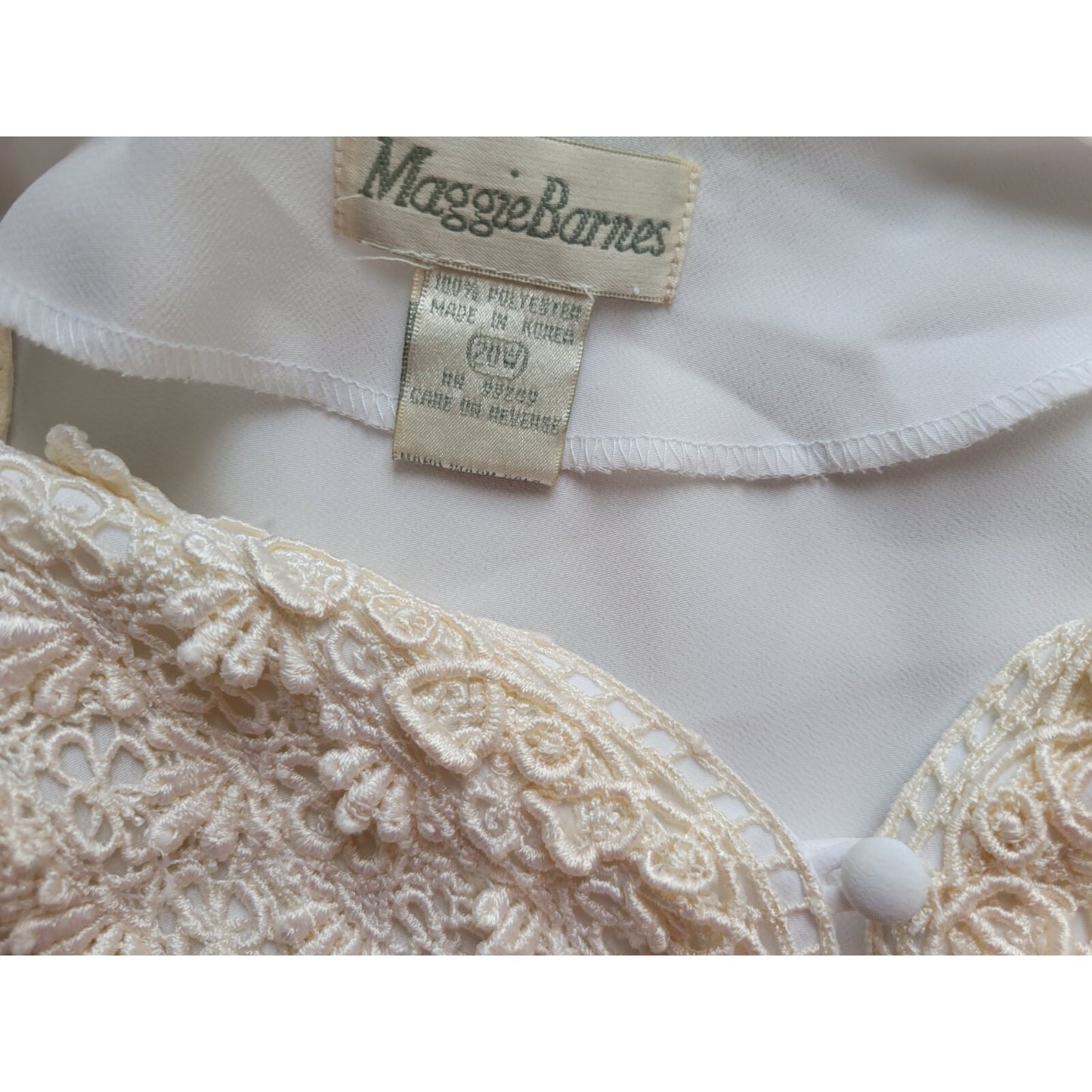 Maggie Barnes Women Top 20W Plus Short Sleeve Crochet Cloth Buttons Polyester