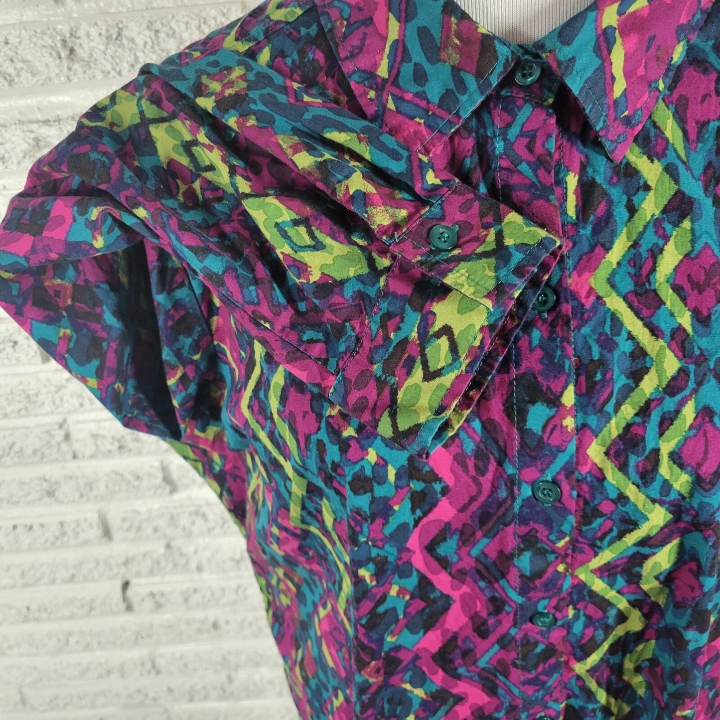 Westbound Women's XL Purple Geometric Cotton Blend Button-Up Top Fitted Sleeve