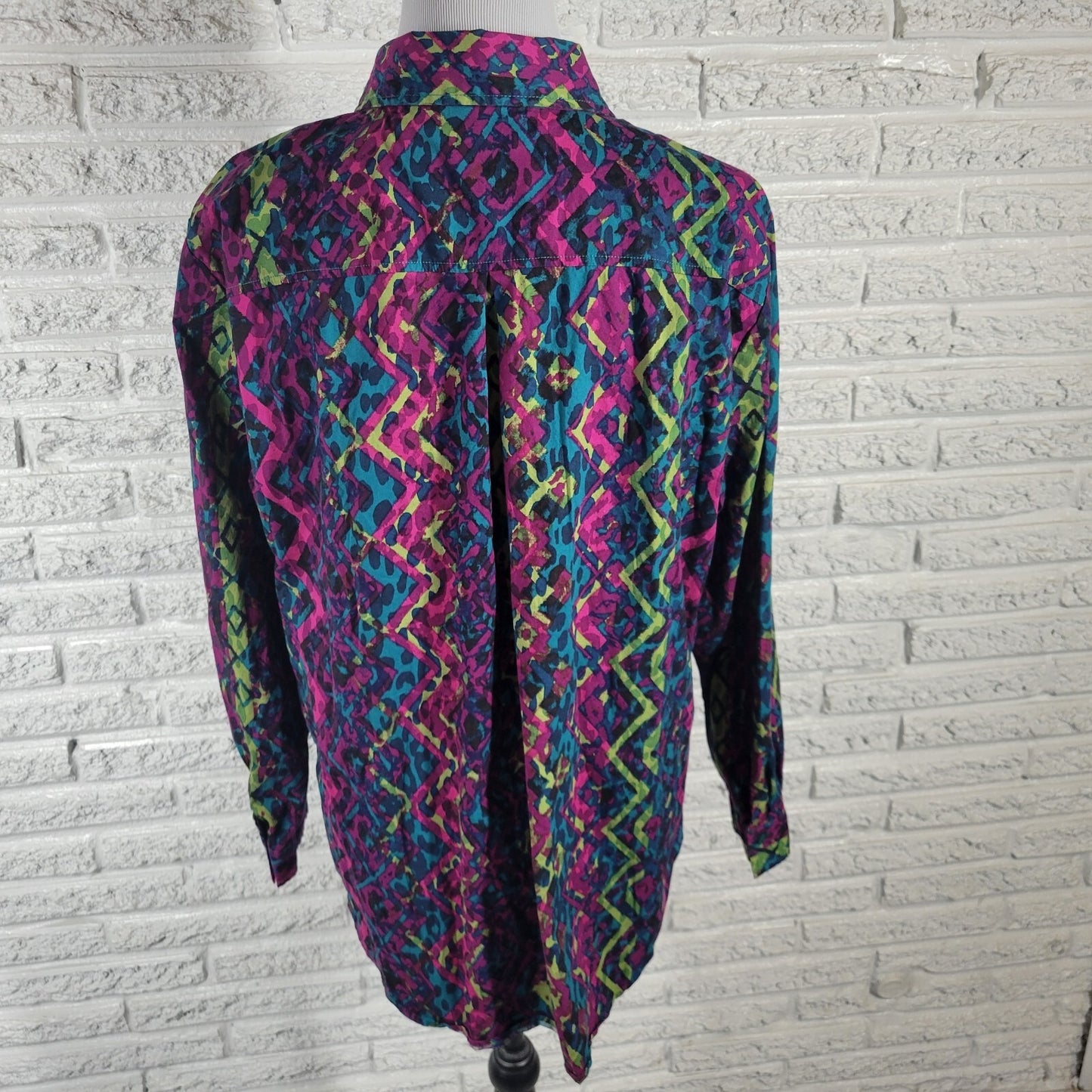 Westbound Women's XL Purple Geometric Cotton Blend Button-Up Top Fitted Sleeve