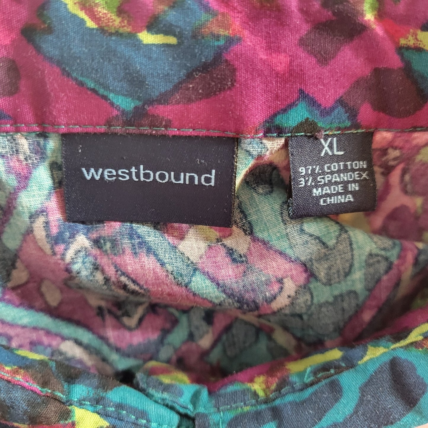 Westbound Women's XL Purple Geometric Cotton Blend Button-Up Top Fitted Sleeve