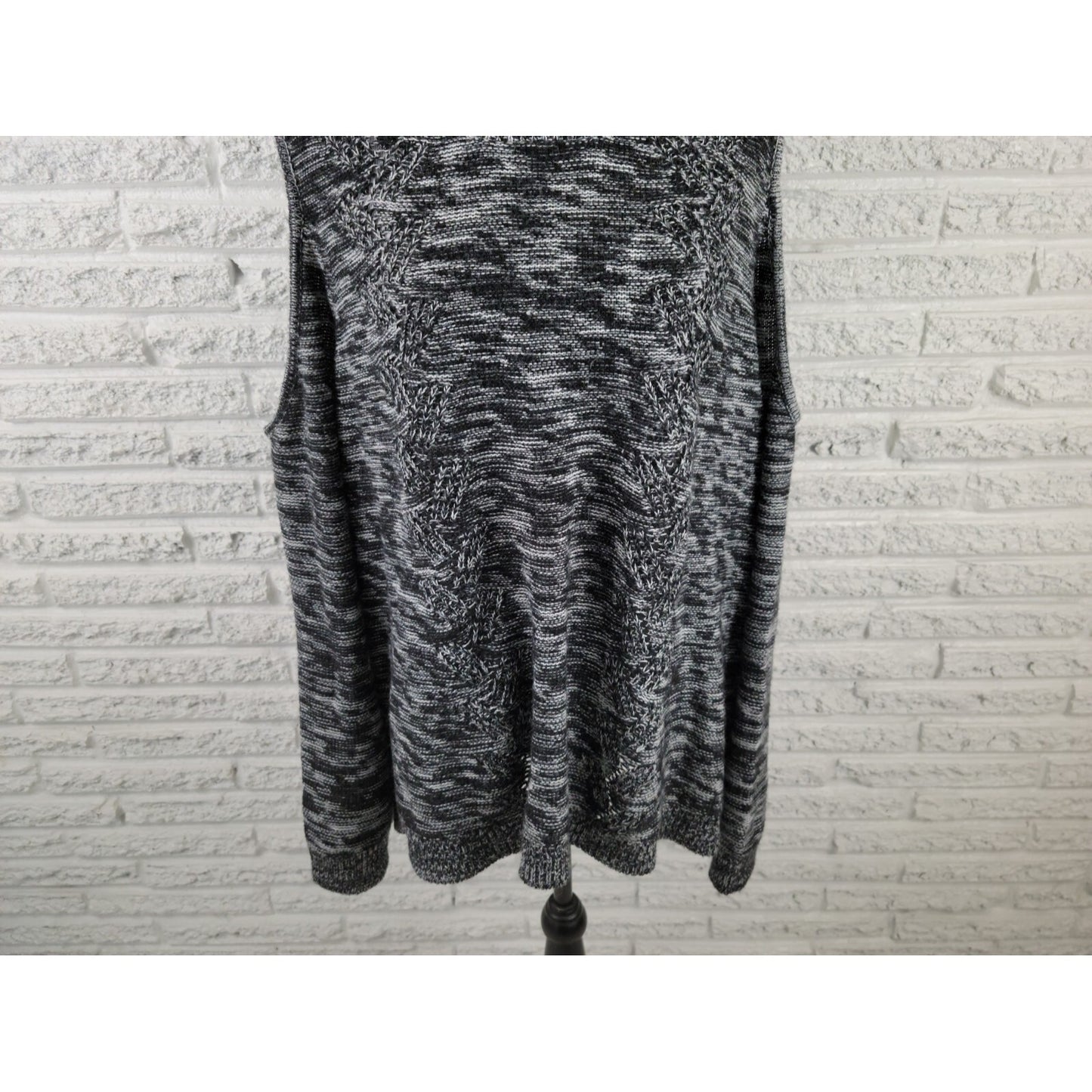 Woman Within Women Sweater 2X Plus Pullover Cold Shoulder Acrylic Black Marled