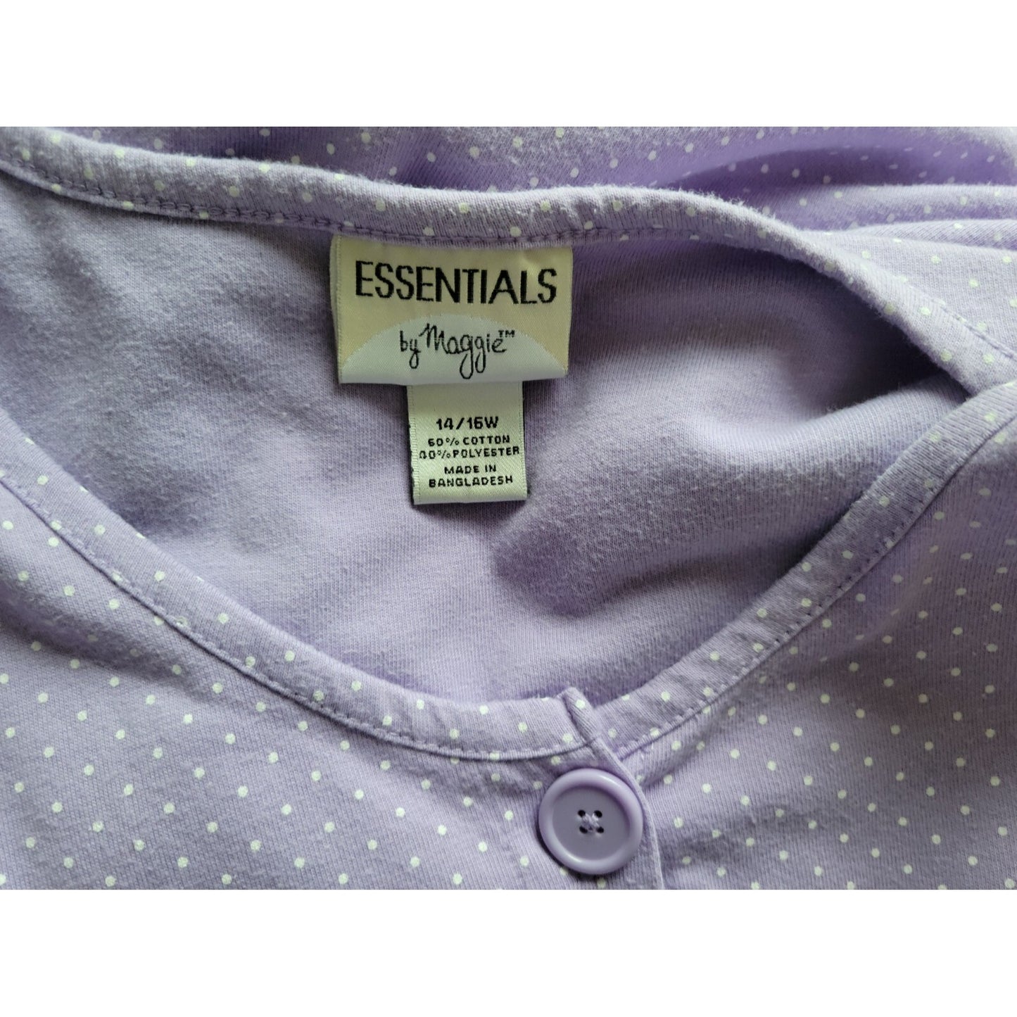 Essentials by Maggie 14W/16W Top Lavender Polka Dot Button-Up Pockets GEO353E