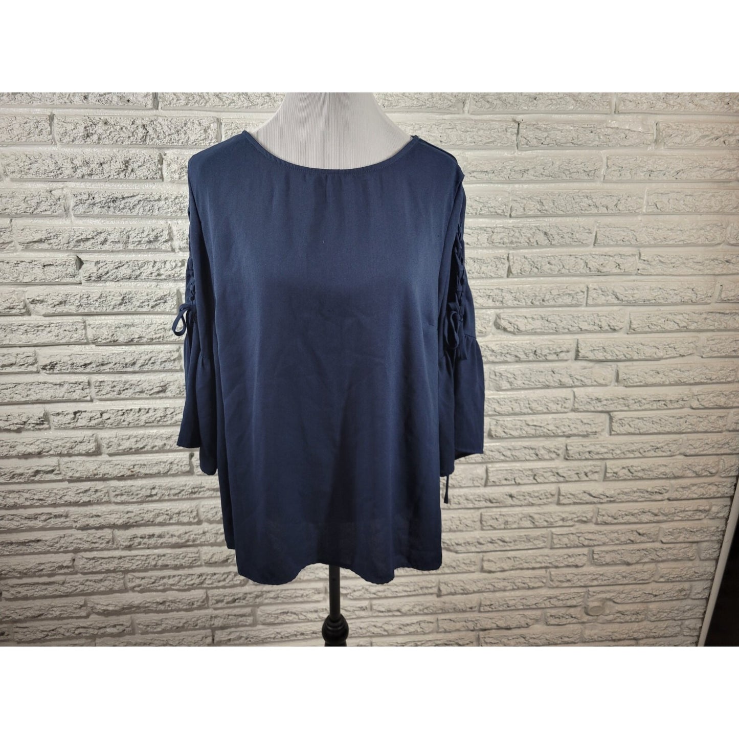 Time Tru Womens Top Extra Large 16 18 XL Bell Lace Up Sleeve Blue  Polyester