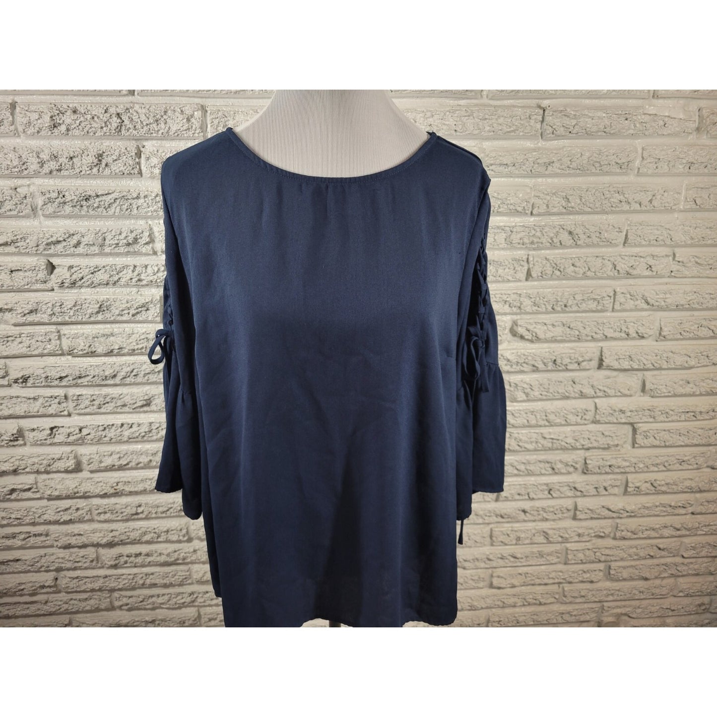 Time Tru Womens Top Extra Large 16 18 XL Bell Lace Up Sleeve Blue  Polyester