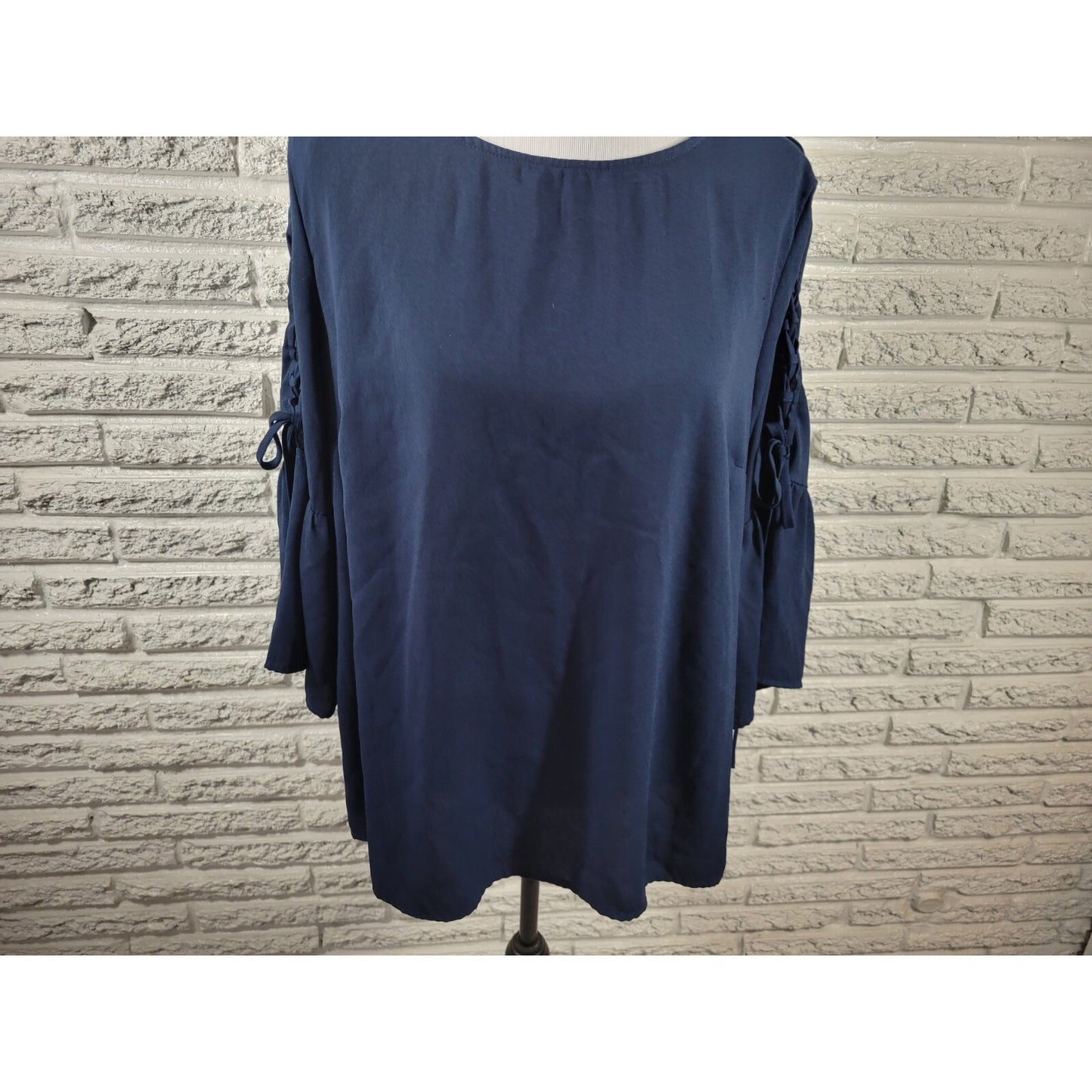 Time Tru Womens Top Extra Large 16 18 XL Bell Lace Up Sleeve Blue  Polyester