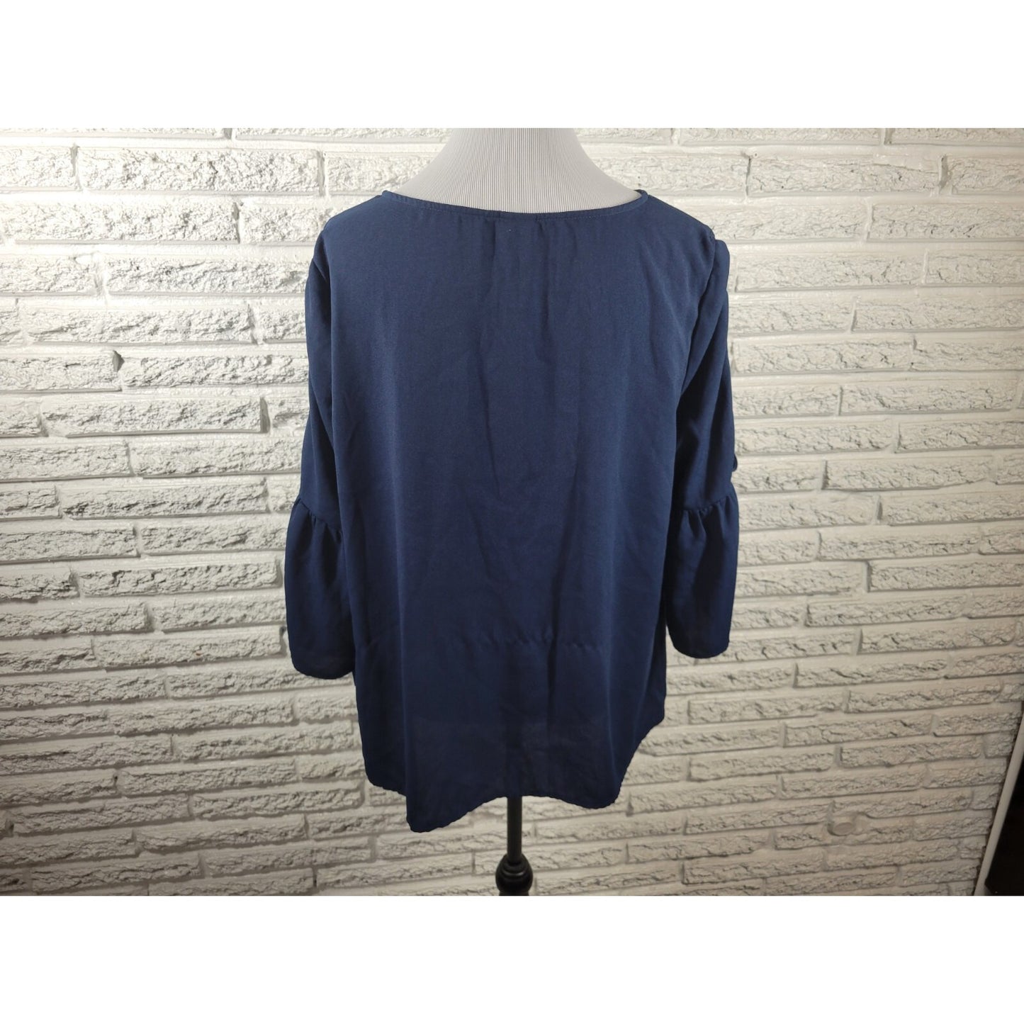 Time Tru Womens Top Extra Large 16 18 XL Bell Lace Up Sleeve Blue  Polyester