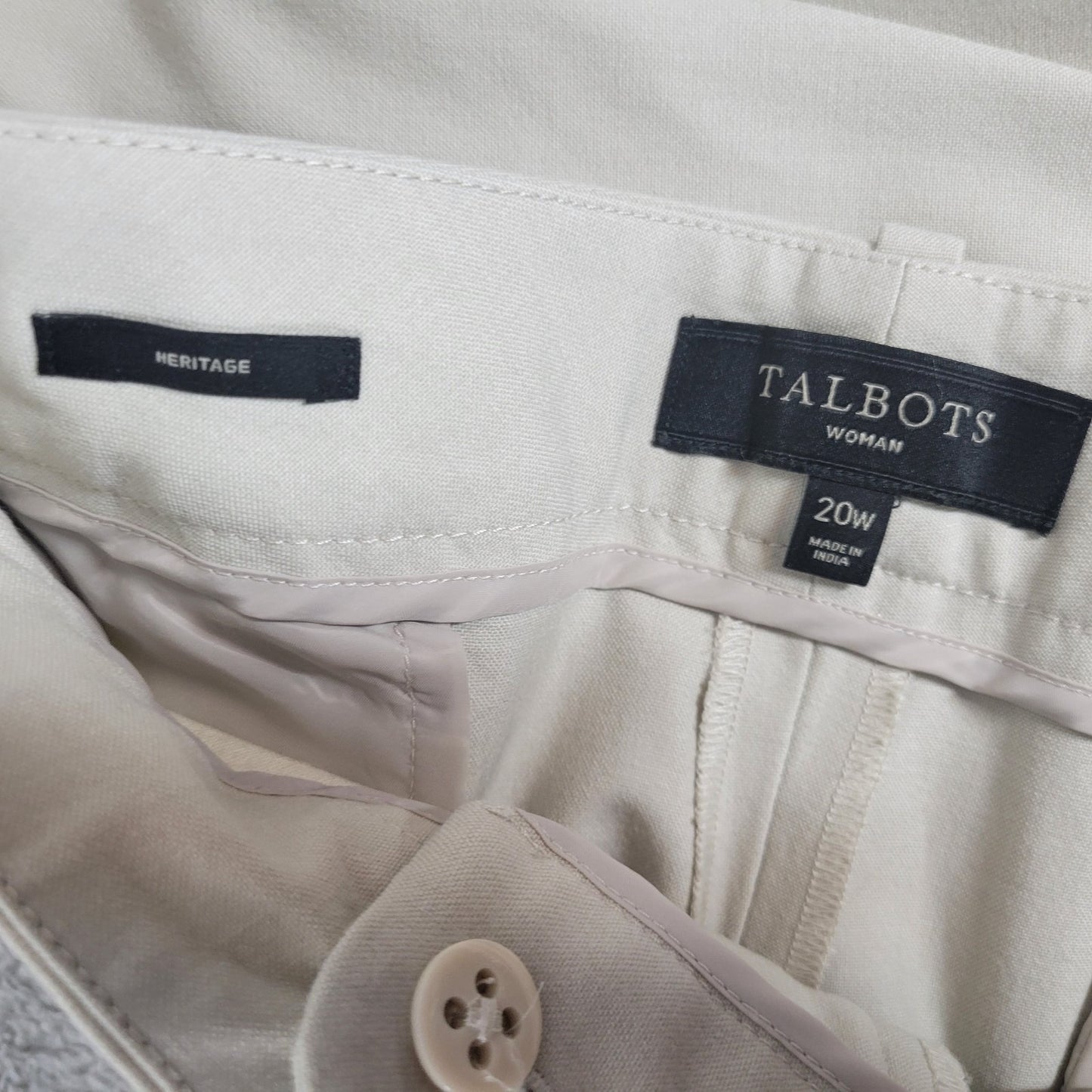 Talbots Womens Pants 20W Plus Heritage Straight Leg Buttery Off White Zip Office