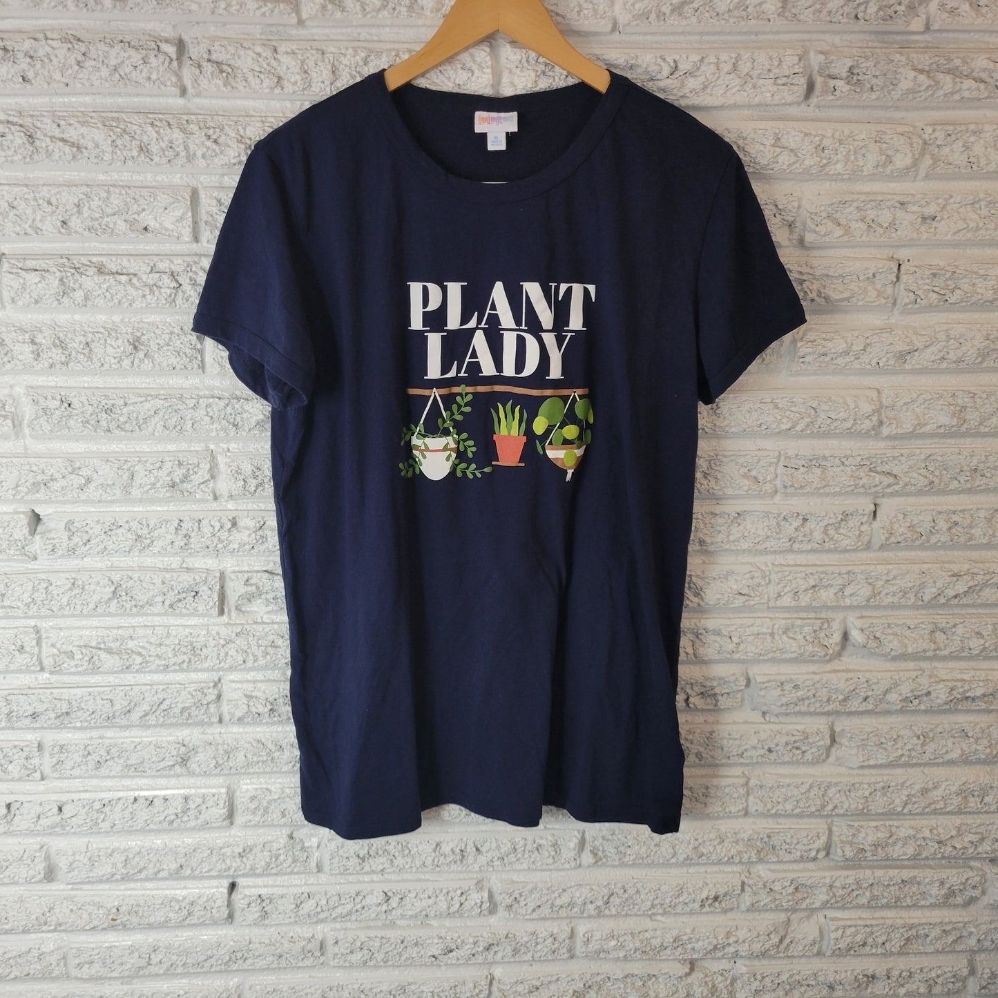 Lularoe Womens Top Extra Large XL Tee Short Sleeve Plant Lady Blue Gardening