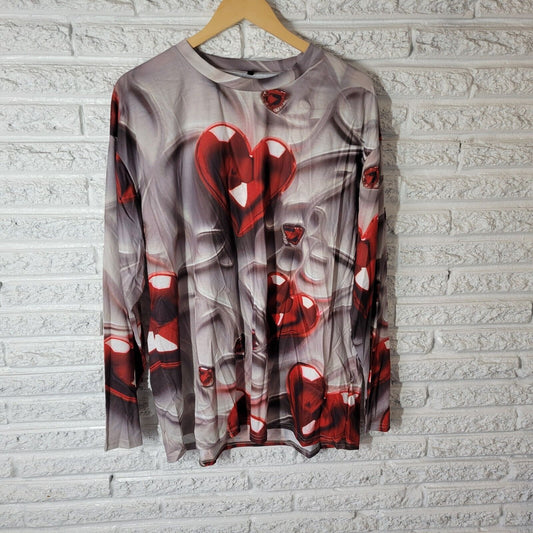 Valentines Day Womens Top 3XL Plus Tunic Lavender Red Hearts Poly Blend Casual