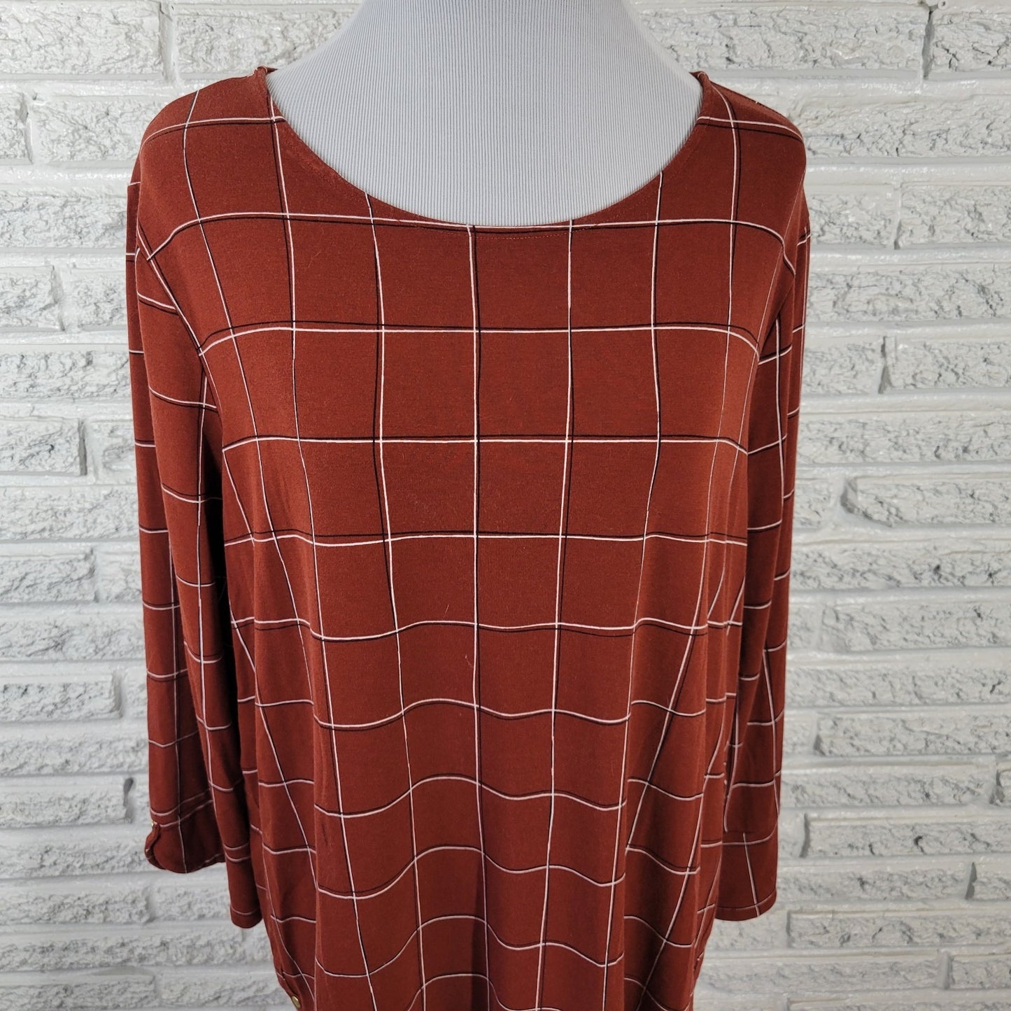 Liz Claiborne Women's XXL Brown Geometric 3/4 Sleeve Pullover Top GEO227E