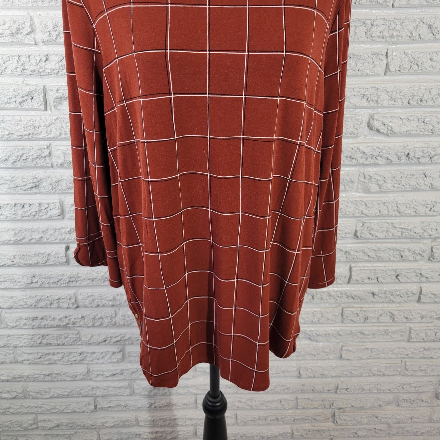 Liz Claiborne Women's XXL Brown Geometric 3/4 Sleeve Pullover Top GEO227E